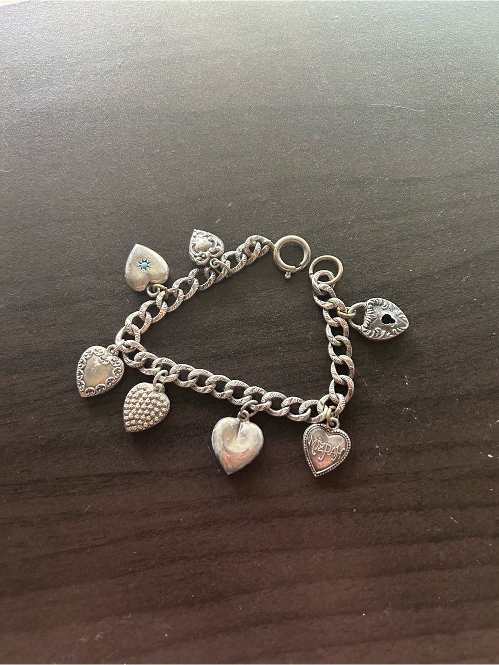 Vintage Mizpah Sterling Silver Heart Charm Bracelet